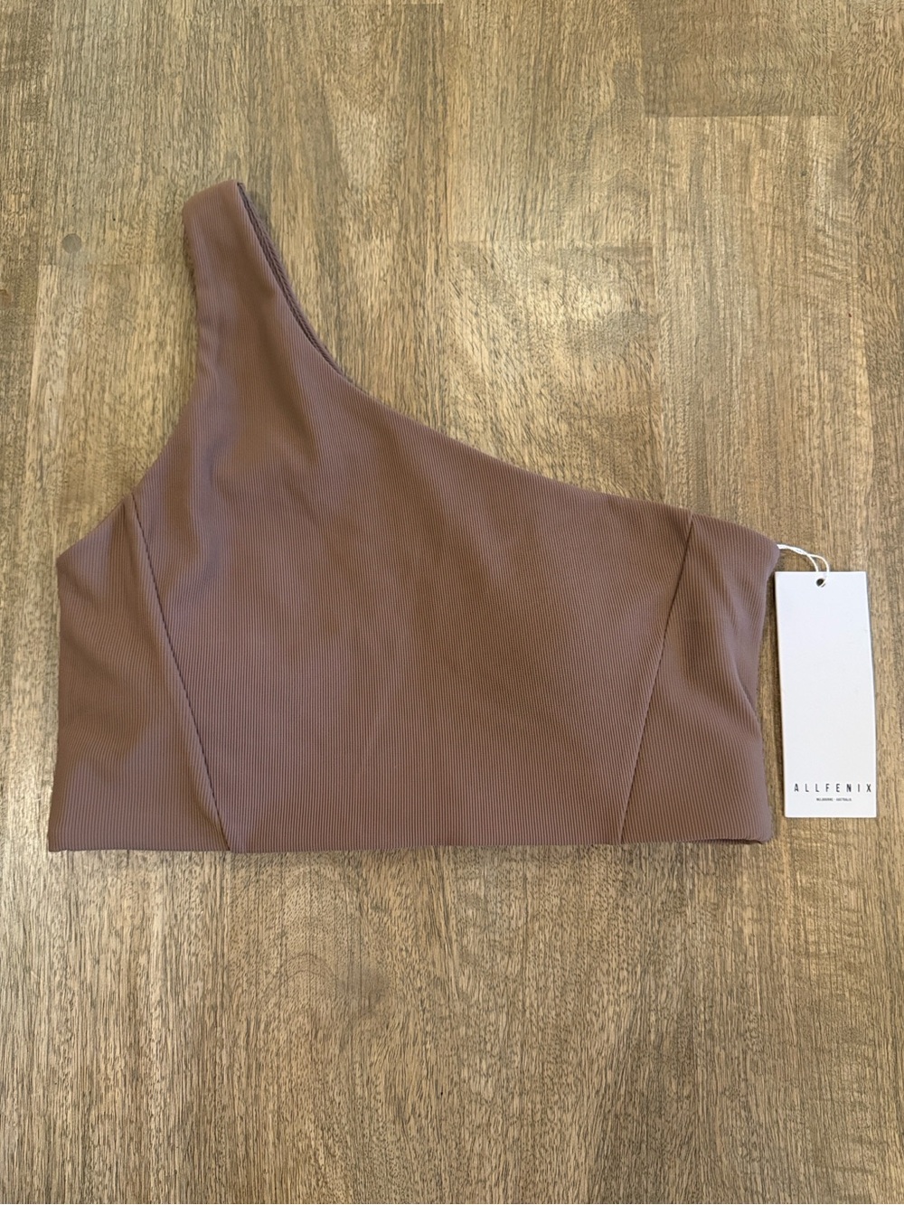 ALLFENIX NWT Ribbed Asymmetric Sports Bra in Latte | Size Medium